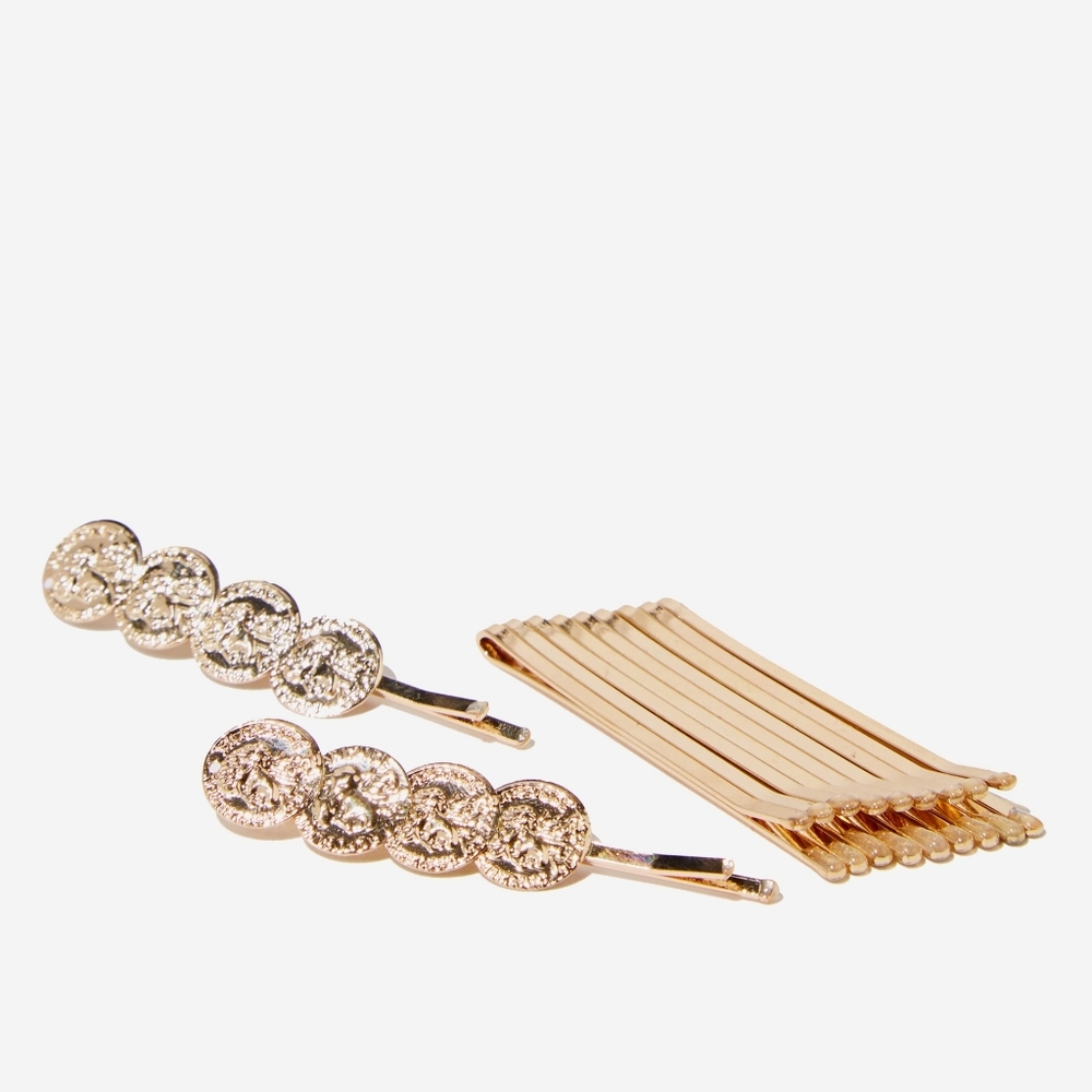 Gold coin hair pins